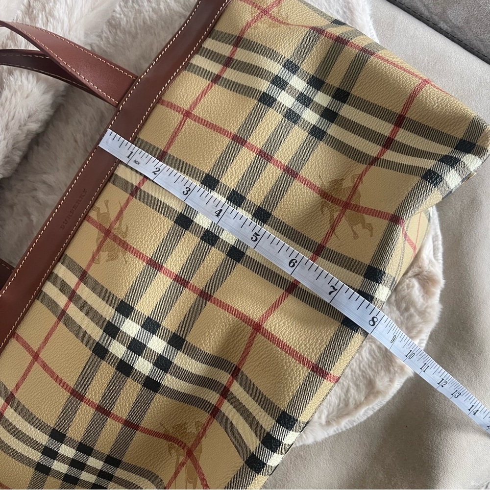 Burberry Tan Plaid Canvas Tote with Brown Leather Handles - Picture 6 of 11